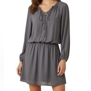 NWT RAMY BROOK Allie Gray Long Sleeve Ruched Lace Up Mini Dress Size X-Small